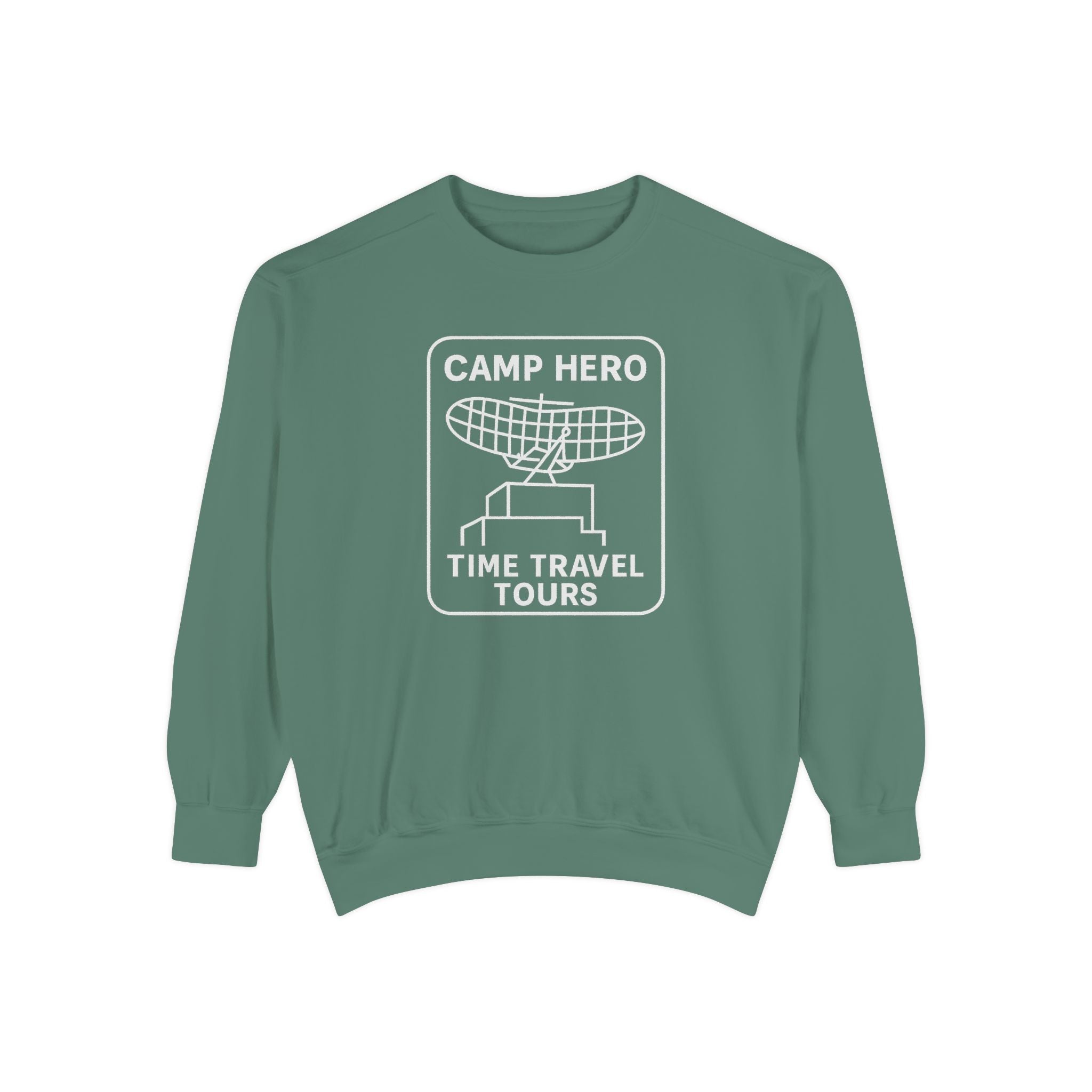 CAMP HERO TIME TRAVEL TOURS SWEATSHIRT - LIGHT GREEN